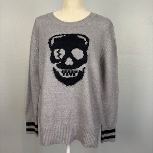 VINTAGE HAVANA Skull Sweater M Black Gray Grunge Oversized Wool Blend Cozy